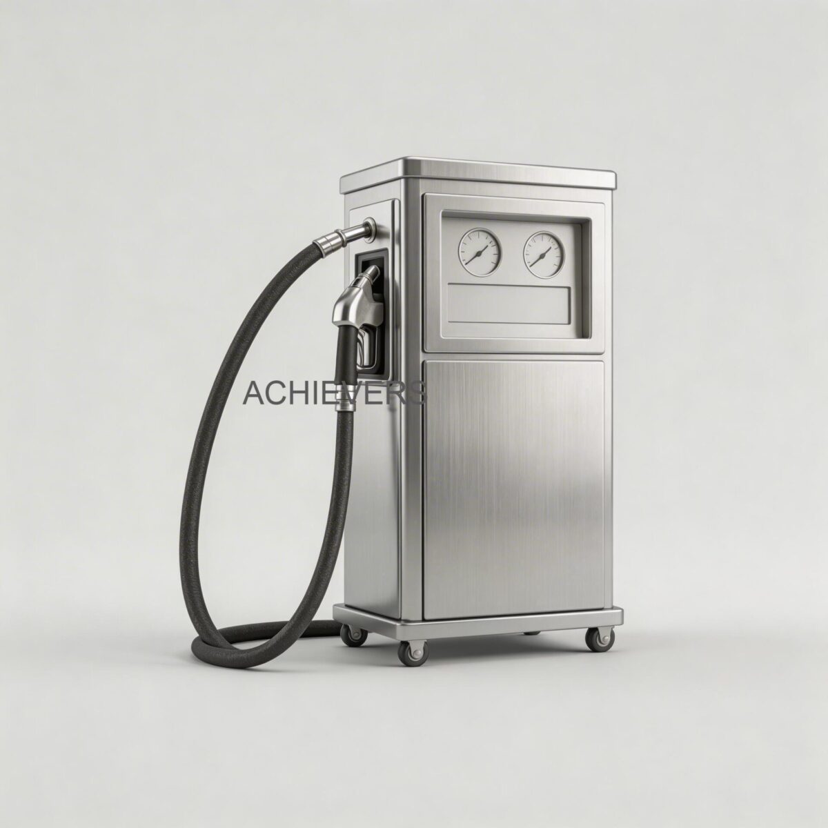 Mobile Fuel Dispensers with labeled components highlighting the self-priming vane pump, oval gear counter, 25mm inlet, and brass-fitted metal nozzle requiring regular maintenance