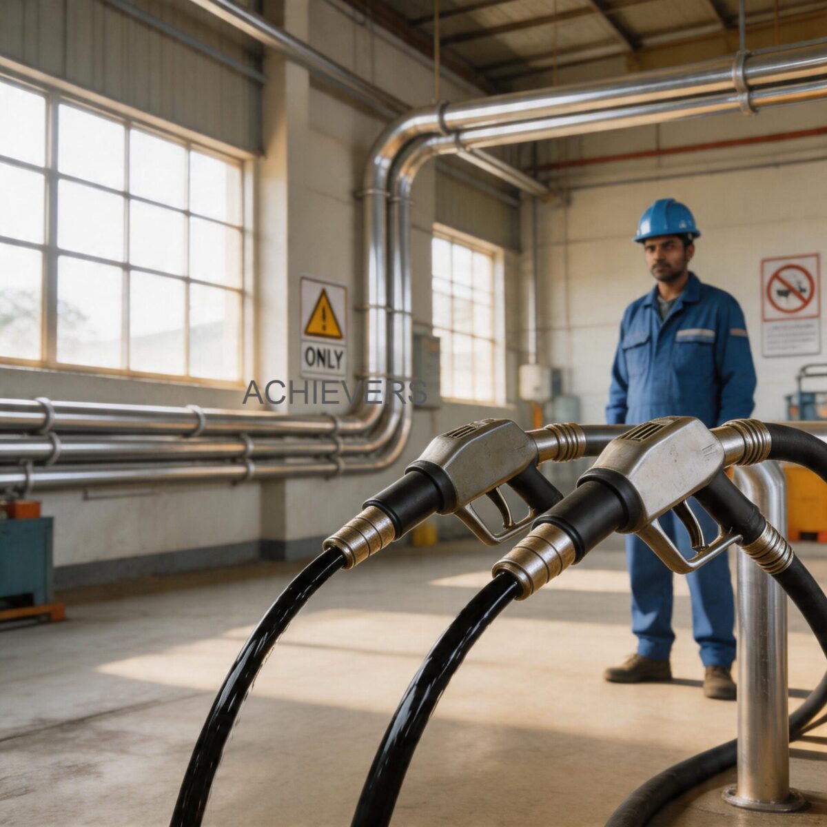 Plant manager inspecting fuel nozzles during active refueling of a dump truck at an Indian iron ore quarry