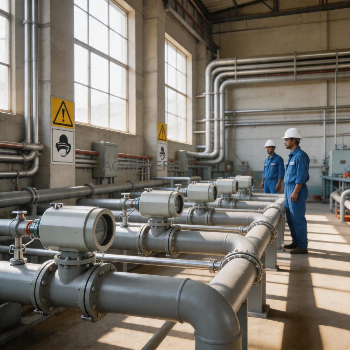 Electromagnetic Flow Meters installed at Indian industrial wastewater treatment site with correct upstream and downstream piping setup for accurate measurement