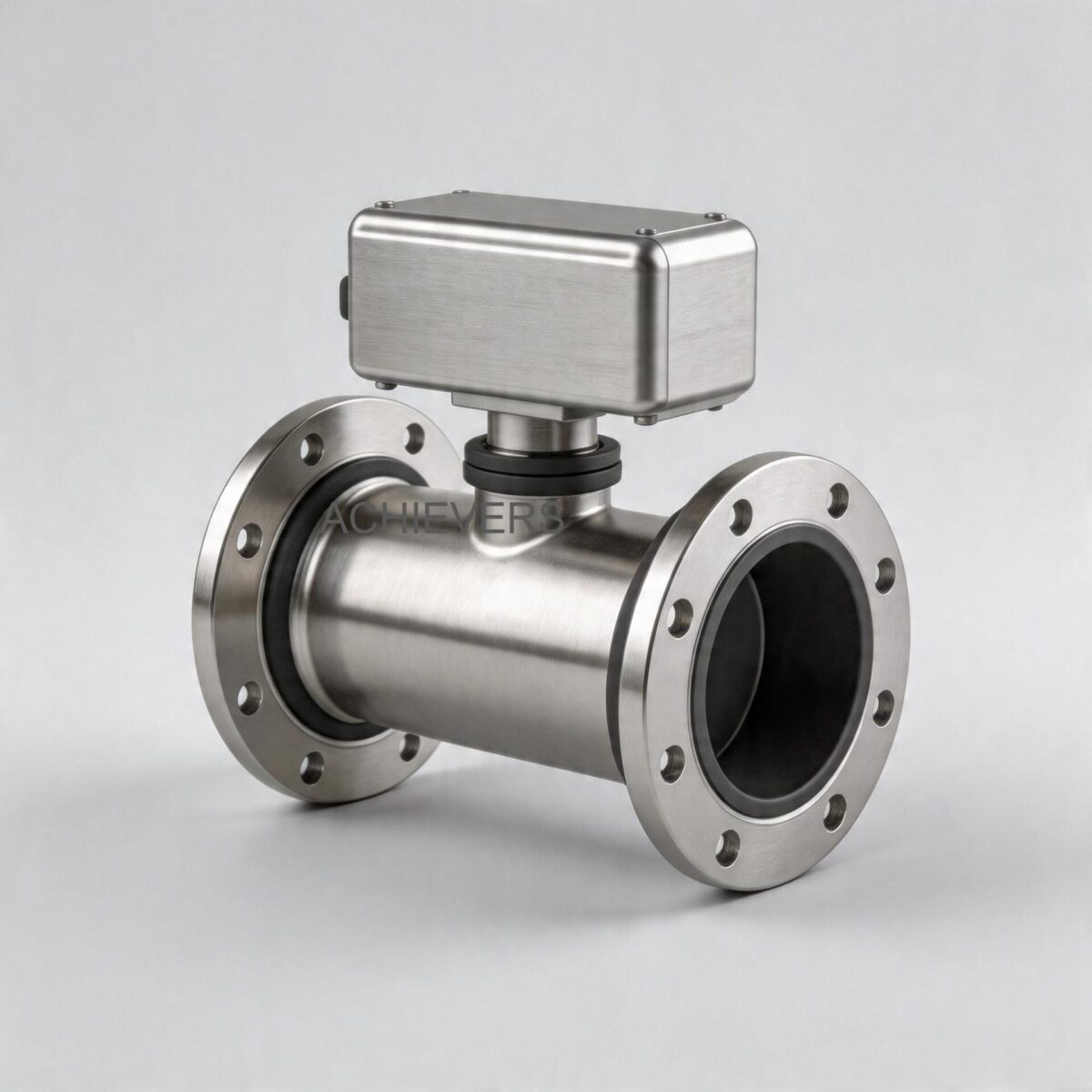 Detailed cross-section or cutaway view of Electromagnetic Flow Meters showing the internal measurement mechanism: coils, electrodes, and liner inside a flanged pipe