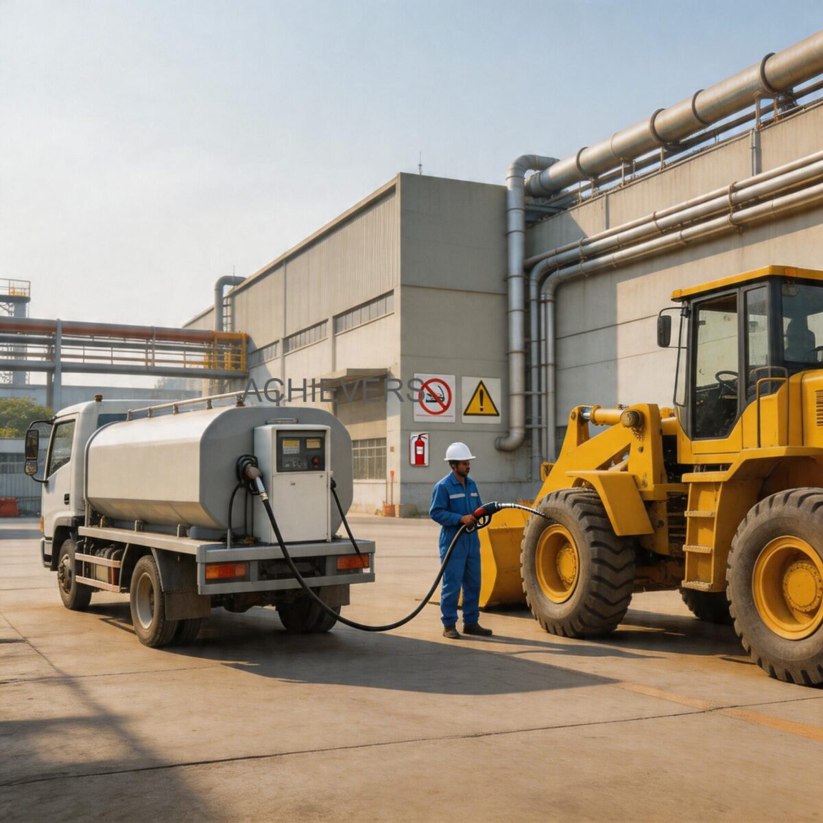 Mobile Fuel Dispensers installed at an Indian construction site with correct piping setup and filtering for accurate heavy equipment refueling