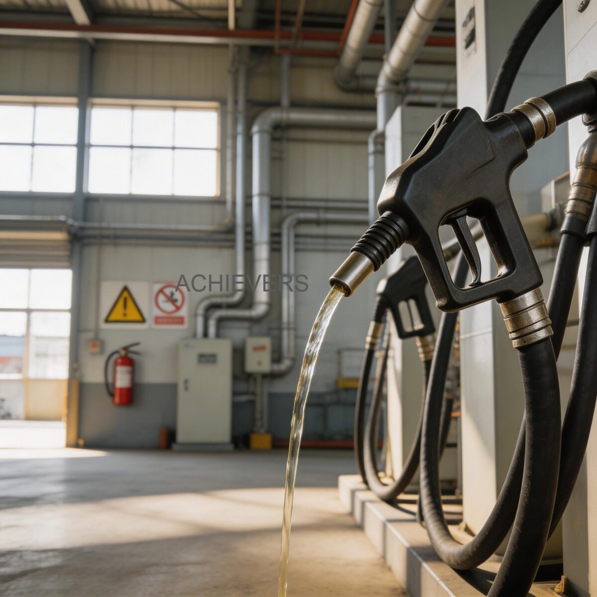 An industrial operator dispensing diesel into a heavy earth-moving machine at an Indian mining site using an integrated digital flow meter nozzle