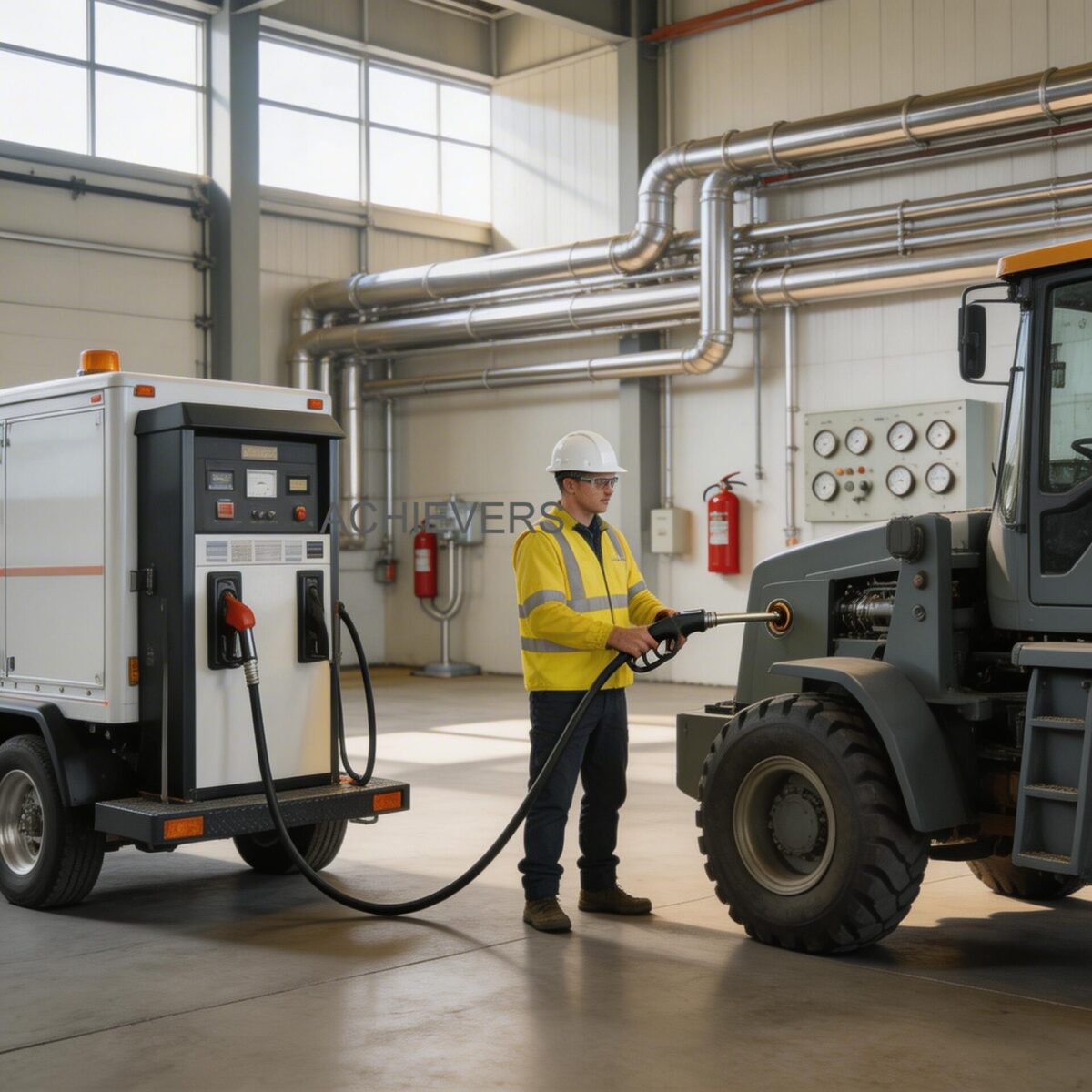 Mobile Diesel Dispensers installed and operating at a heavy industrial fleet refueling facility showing correct setup