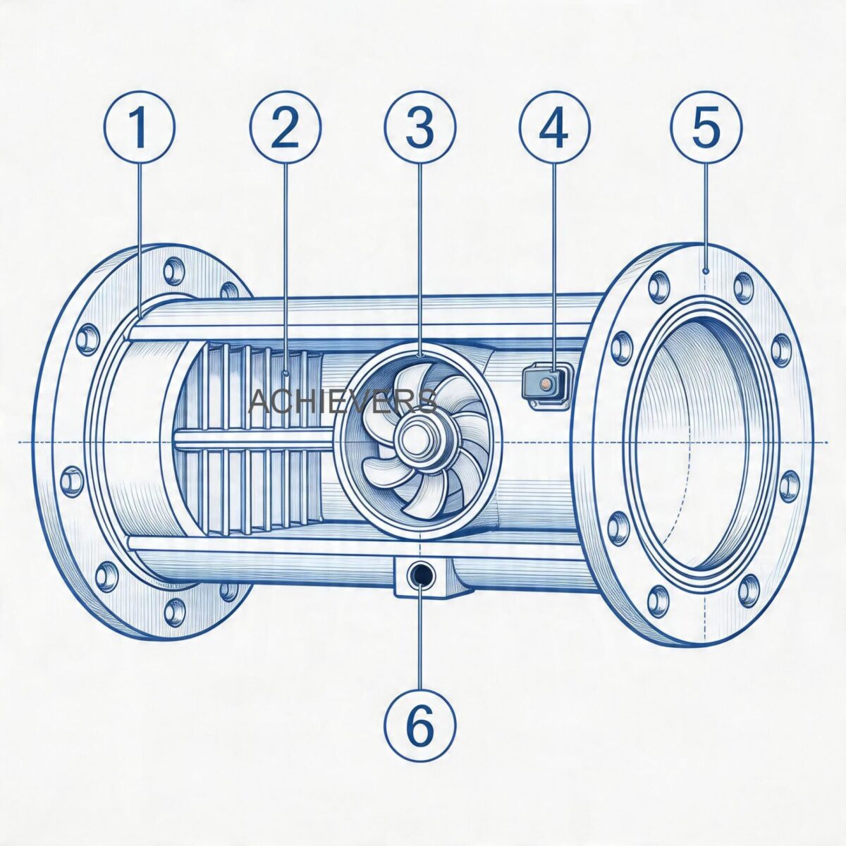 Schematic of Vortex Flow Meters showing internal flow path, shedder bar positioning, and sensor vibration axis