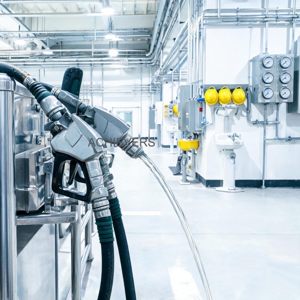 Well-maintained Fuel Nozzles installation connected to an industrial mobile diesel dispenser at a clean global industrial site as a reference