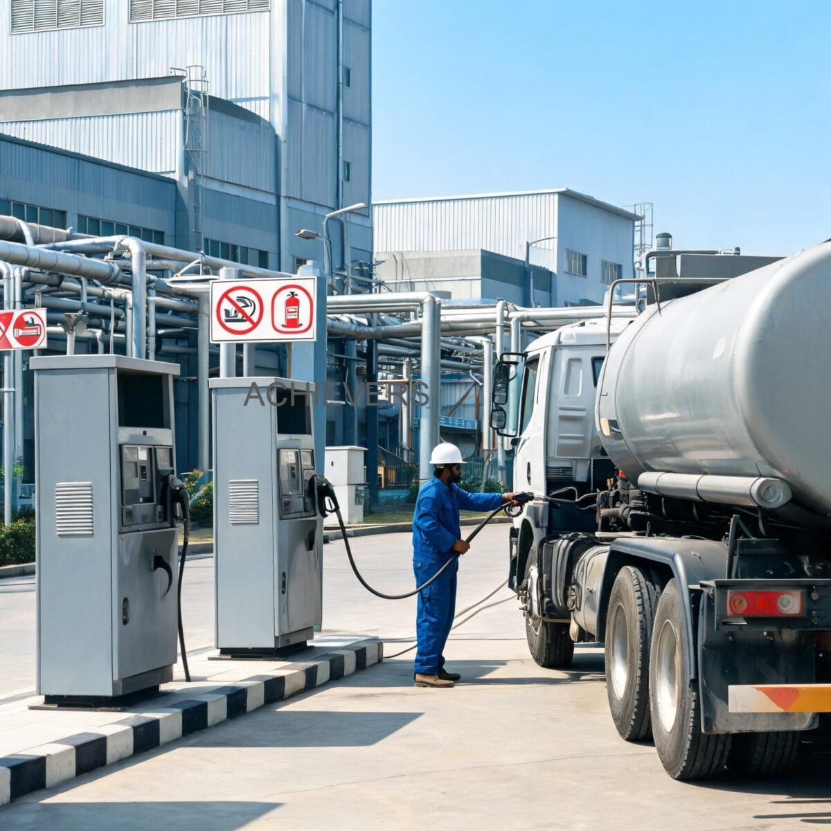 Fuel Dispensers installed and operating at an Indian industrial facility showing correct setup