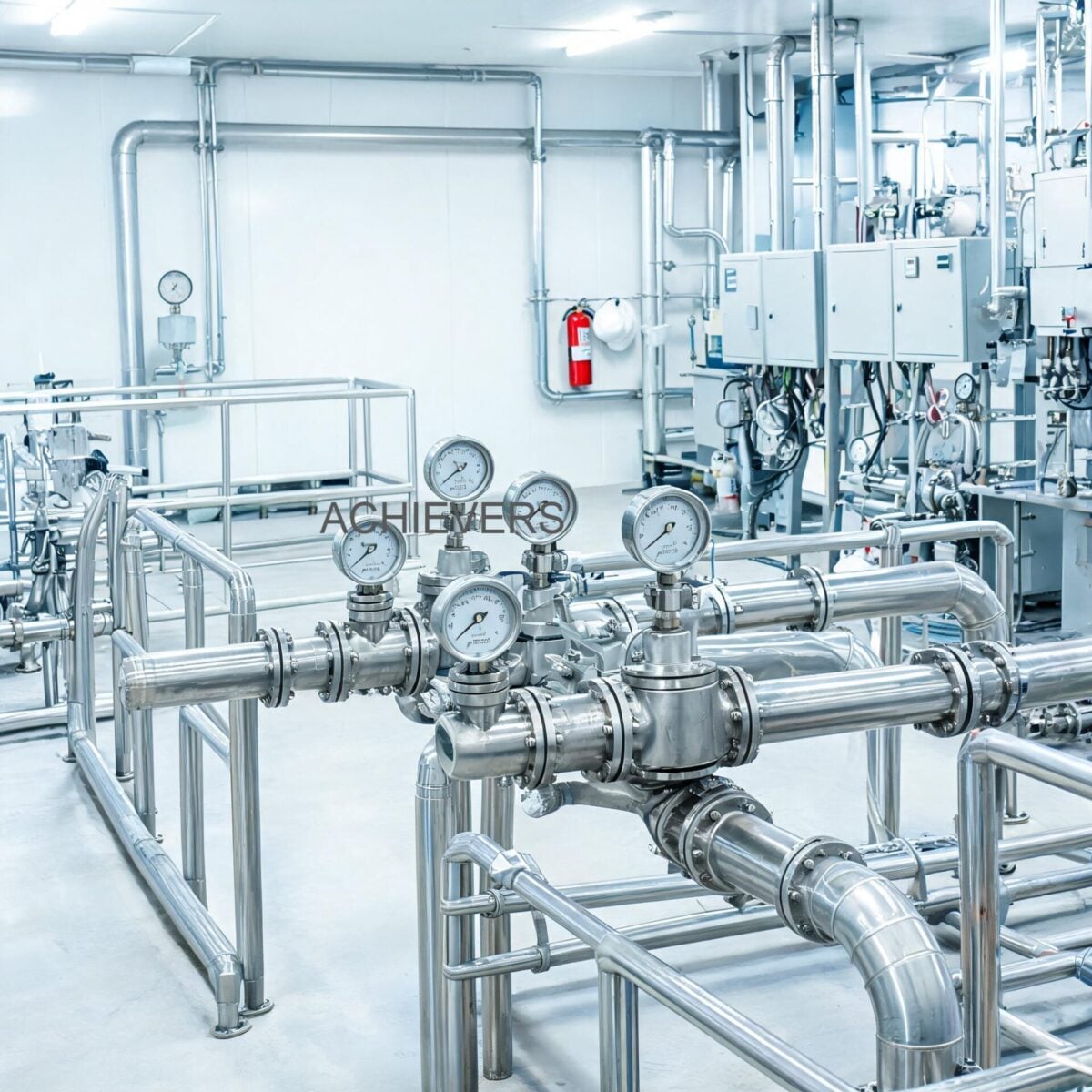 Turbine flow meter installed in an industrial piping array, demonstrating proper straight run and upstream filtration