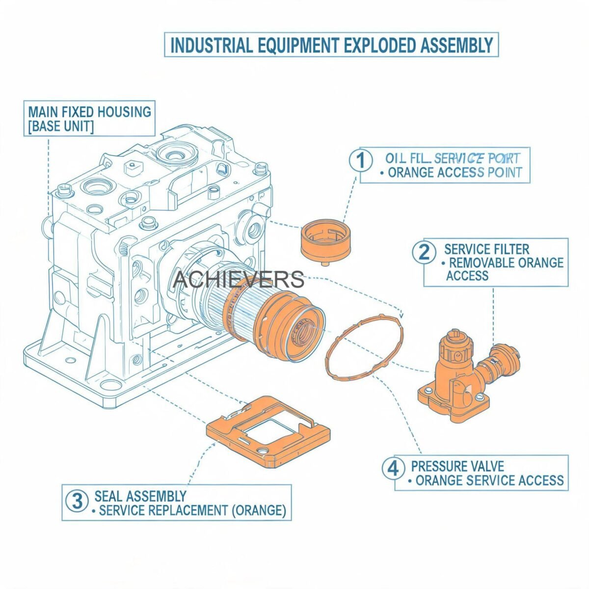 Maintenance diagram and exploded cross-section of Liquid Batching Systems showing service access points, gear tolerances, and replaceable solenoid components