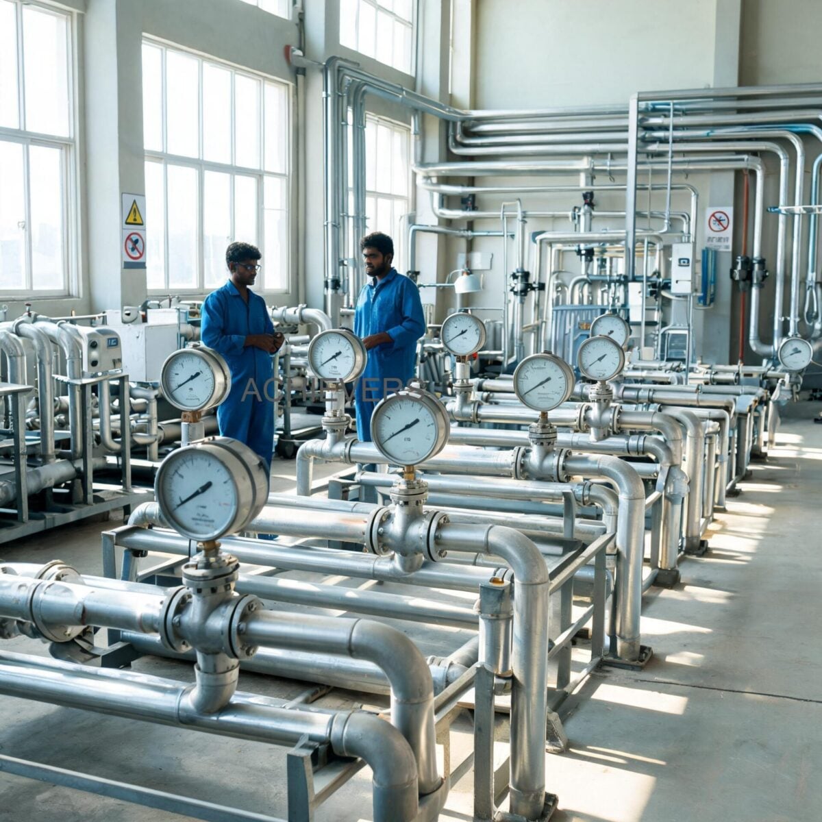 A perfectly installed oil flow meter with upstream strainer, bypass loop, and isolation valves at an Indian petrochemical plant