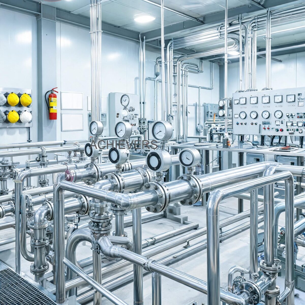 Stainless steel Turbine Flow Meters actively measuring fuel oil in a high-volume industrial tank farm piping manifold