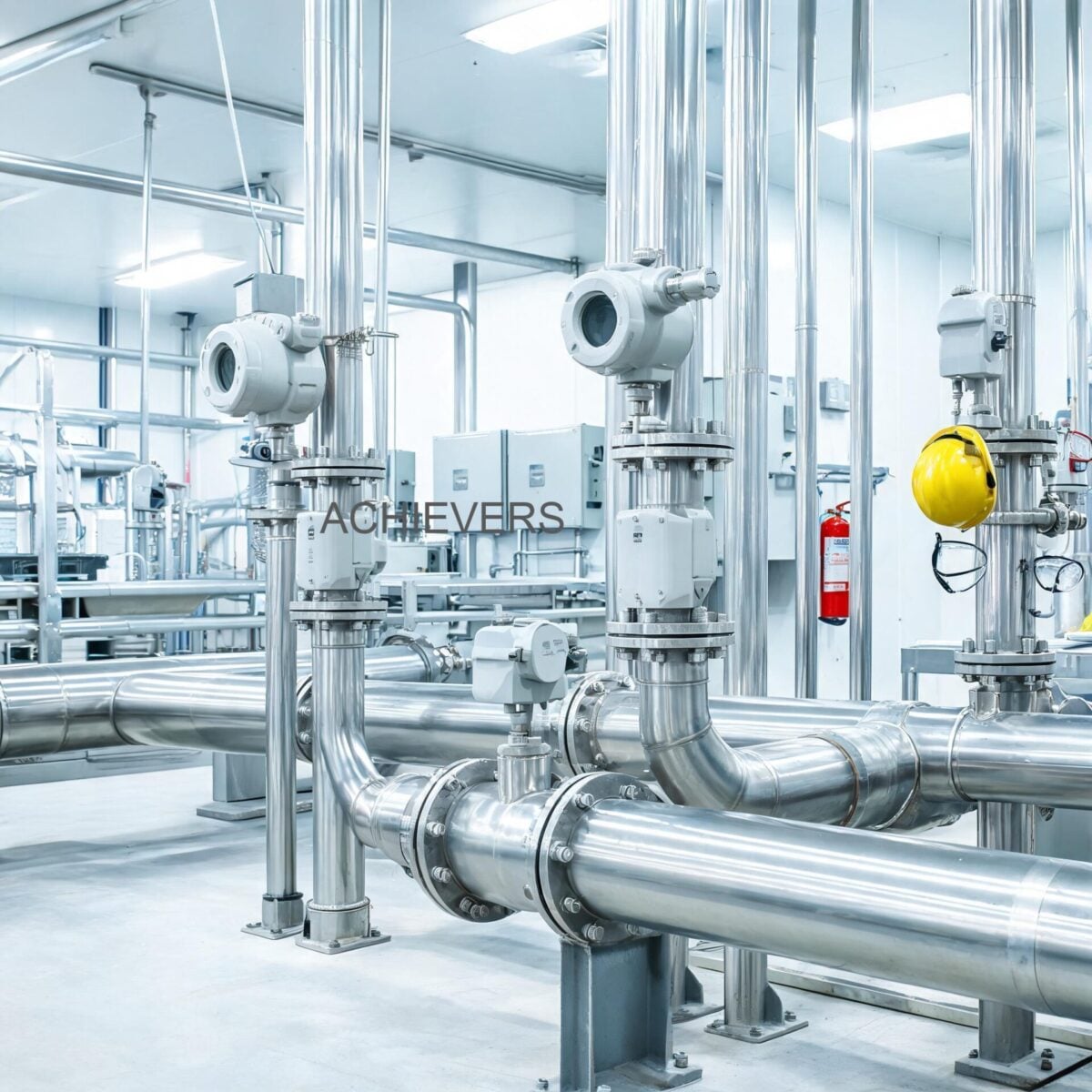 Industrial vortex flow meter operating productively on a high-temperature steam line at an international processing facility with proper thermal insulation and maintenance access
