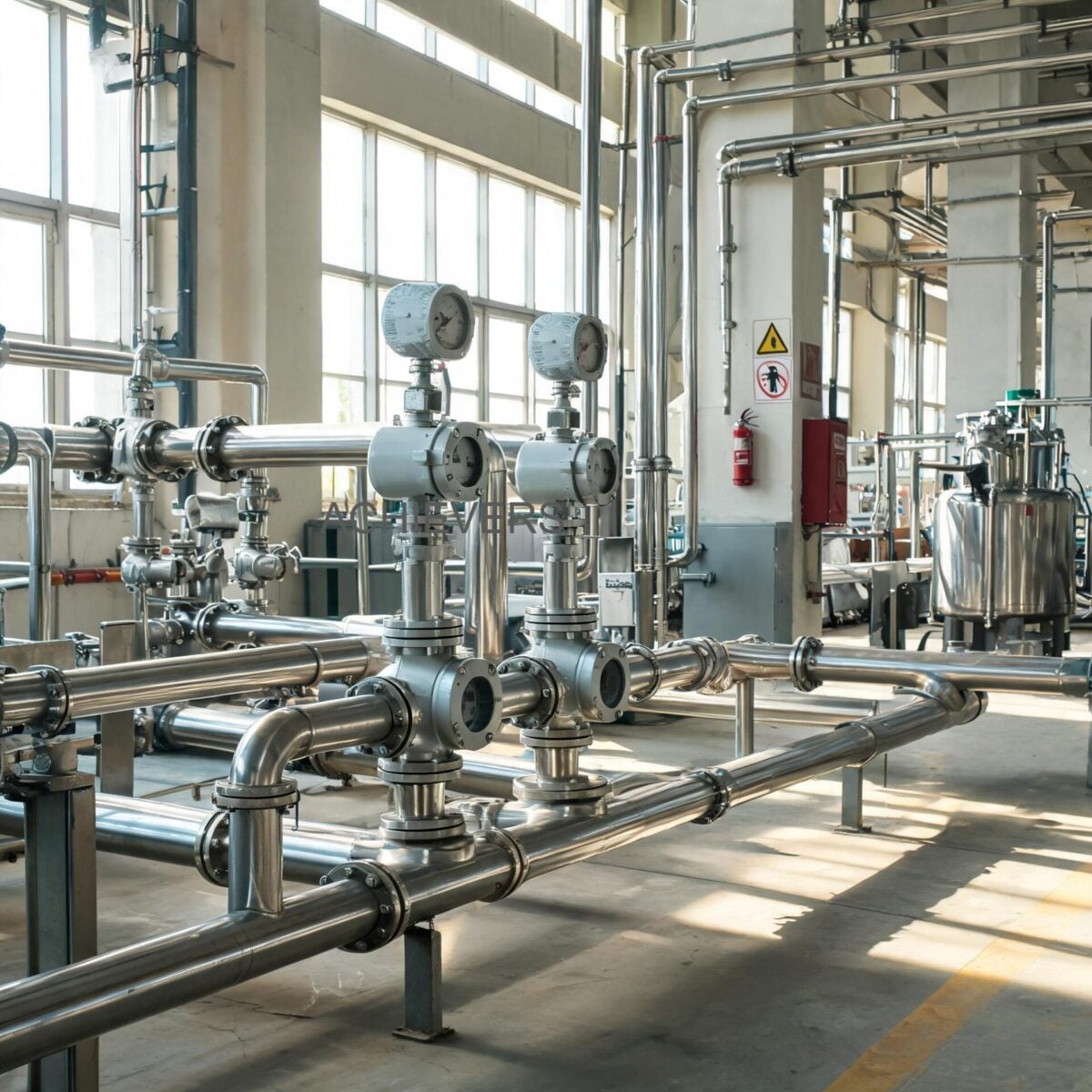 Turbine Flow Meters installed at an Indian industrial site with correct 10D/5D straight piping setup, upstream Y-strainer, and weatherproof electrical conduit for accurate measurement